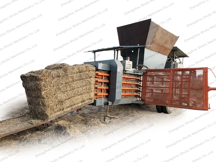 Plastic balers are compressing and baling hay